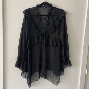 Zara Black Dot Victorian WhimsiGoth Dark Coquette Babydoll Lace Dress Small